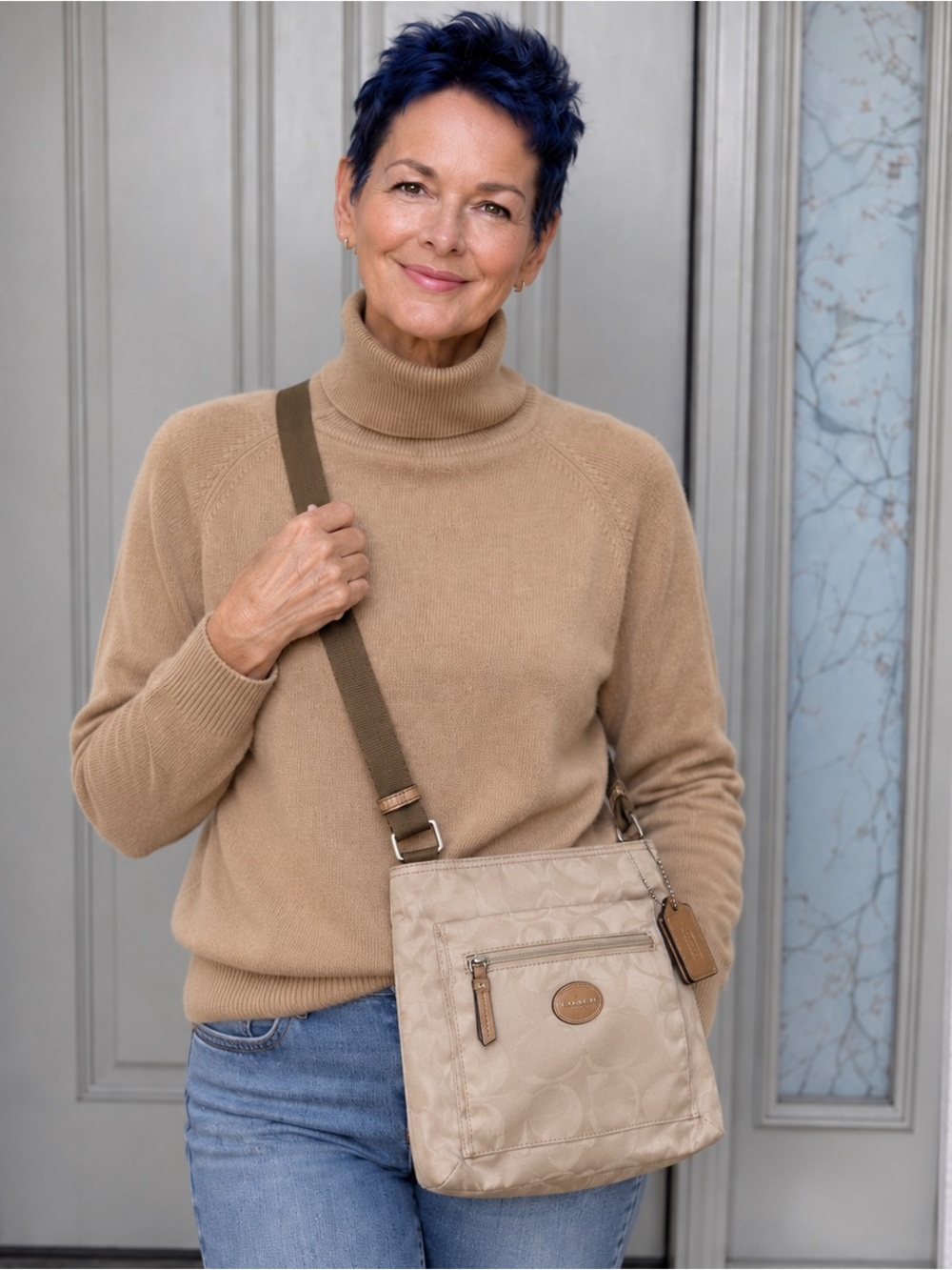 Coach Getaway Signature Nylon Crossbody Bag F77408 Beige Tan